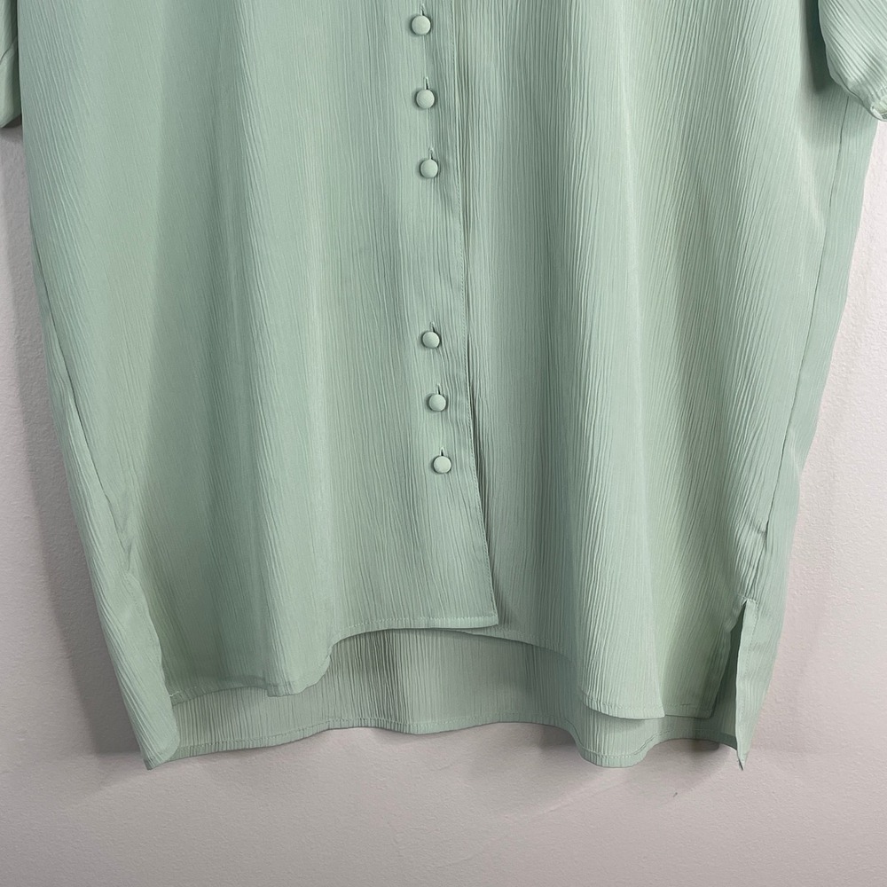 Vintage Minimalist Button Up Top Womens XLarge Sage Green Neutral Career Casual - Picture 6 of 15